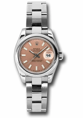 Rolex Steel Lady-Datejust 26 Watch - Domed Bezel - Pink/Copper Index Dial - Oyster Bracelet - 179160 pso 
