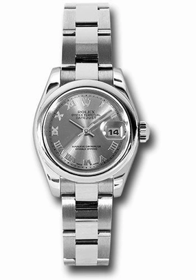 Rolex Steel Lady-Datejust 26 Watch - Domed Bezel - Rhodium Roman Dial - Oyster Bracelet - 179160 rro 