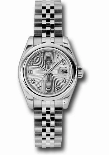 Rolex Steel Lady-Datejust 26 Watch - Domed Bezel - Silver Concentric Arabic Dial - Jubilee Bracelet - 179160 scaj 
