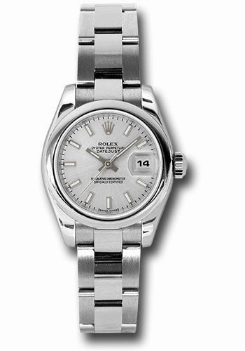 Rolex Steel Lady-Datejust 26 Watch - Domed Bezel - Silver Index Dial - Oyster Bracelet - 179160 sso 