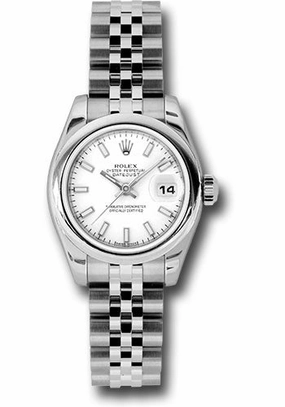 Rolex Steel Lady-Datejust 26 Watch - Domed Bezel - White Index Dial - Jubilee Bracelet - 179160 wsj 