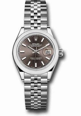 Rolex Steel Lady-Datejust 28 Watch - Domed Bezel - Dark Grey Index Dial - Jubilee Bracelet - 279160 dgij 