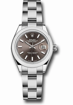 Rolex Steel Lady-Datejust 28 Watch - Domed Bezel - Dark Grey Index Dial - Oyster Bracelet - 279160 dgio 