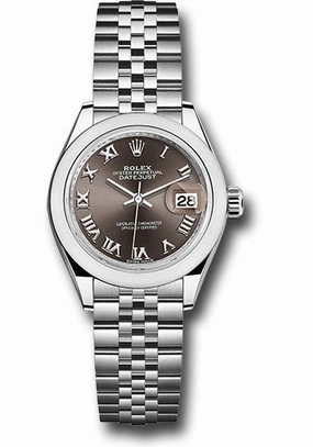 Rolex Steel Lady-Datejust 28 Watch - Domed Bezel - Dark Grey Roman Dial - Jubilee Bracelet - 279160 dgrj 