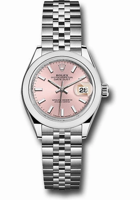 Rolex Steel Lady-Datejust 28 Watch - Domed Bezel - Pink Index Dial - Jubilee Bracelet - 279160 pij 