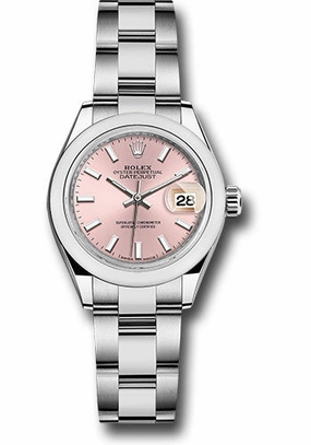 Rolex Steel Lady-Datejust 28 Watch - Domed Bezel - Pink Index Dial - Oyster Bracelet - 279160 pio 