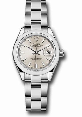 Rolex Steel Lady-Datejust 28 Watch - Domed Bezel - Silver Index Dial - Oyster Bracelet - 279160 sio 
