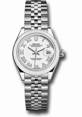 Rolex Steel Lady-Datejust 28 Watch - Domed Bezel - White Roman Dial - Jubilee Bracelet - 279160 wrj 