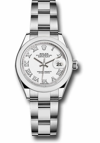 Rolex Steel Lady-Datejust 28 Watch - Domed Bezel - White Roman Dial - Oyster Bracelet - 279160 wro 