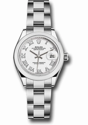 Rolex Steel Lady-Datejust 28 Watch - Domed Bezel - White Roman Dial - Oyster Bracelet - 279160 wro 