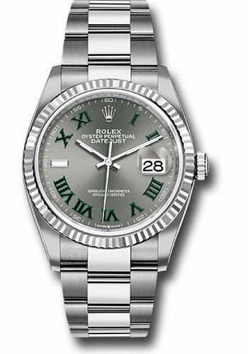 Rolex White Rolesor Datejust 36 Watch - Fluted Bezel - Slate Roman Dial - Oyster Bracelet - 126234 slgro 