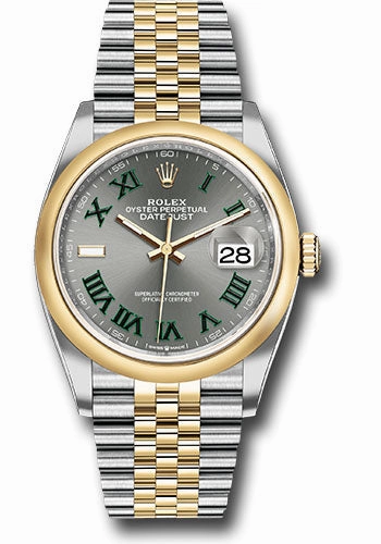 Rolex Yellow Rolesor Datejust 36 Watch - Domed Bezel - Slate Roman Dial - Jubilee Bracelet - 126203 slgrj 