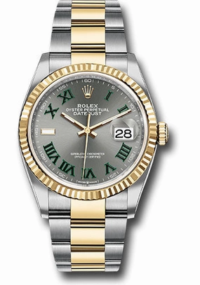 Rolex Yellow Rolesor Datejust 36 Watch - Fluted Bezel - Slate Roman Dial - Oyster Bracelet - 126233 slgro 