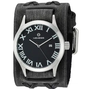 Roman DX Black Watch with Double X Distressed Black Leather Cuff 