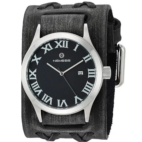 Roman DX Black Watch with Double X Distressed Black Leather Cuff 