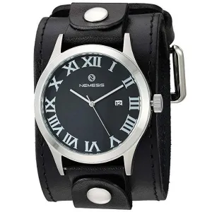 Roman DX Black Watch with Stitched Distressed Black Leather Wide Cuff 