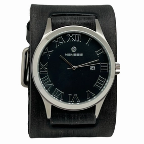 Roman DX with Double X Distressed Black Leather Cuff Watch 