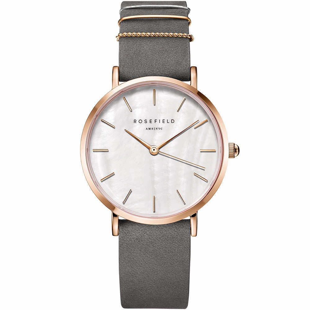Rosefield WEGR-W75 West Village Mother of Pearl Grey Leather Ladies Watch 