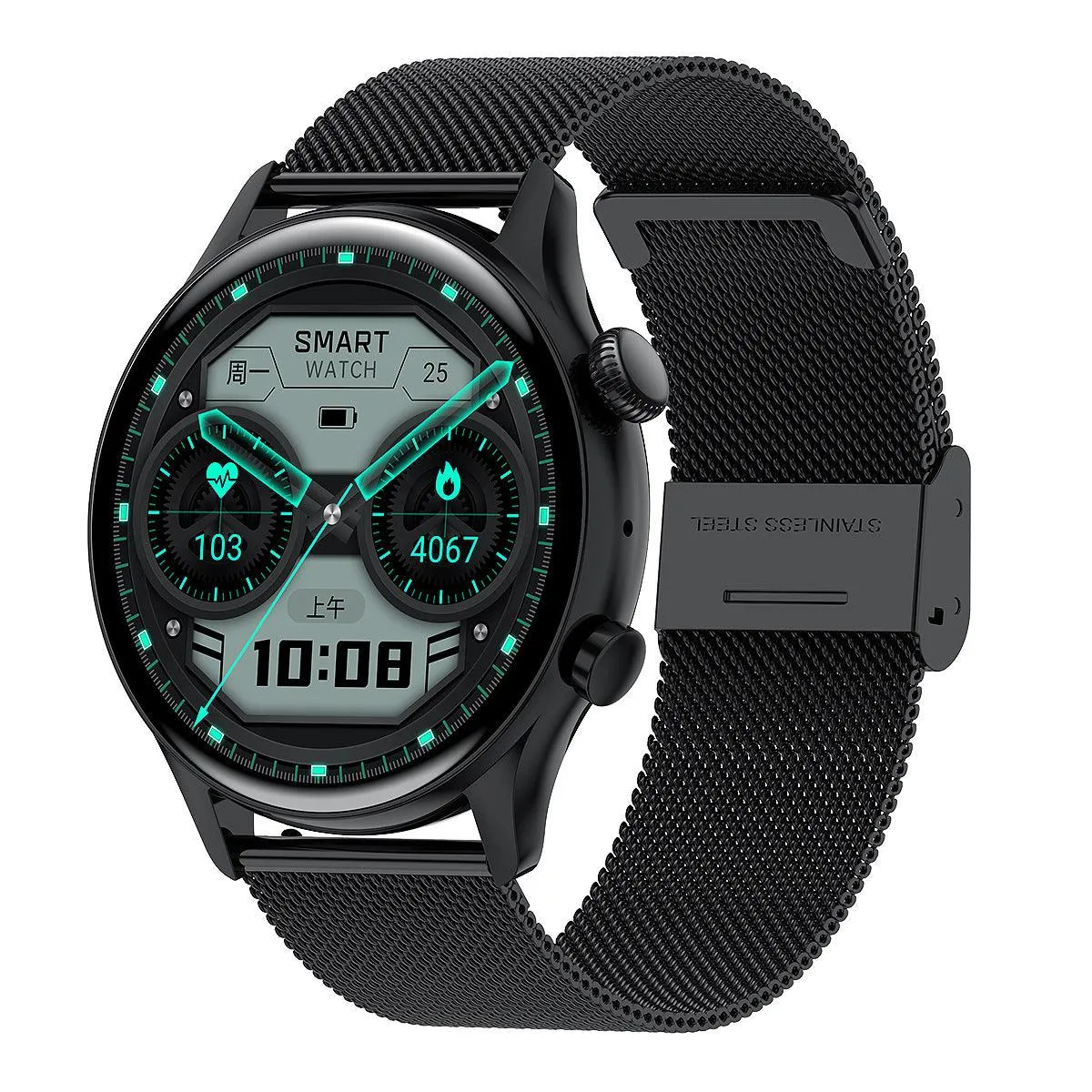 Round Dial True Waterproof NFC Screen Heart Rate Watch 