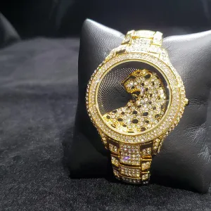Round Leopard Full Diamond English Ladies Watch 