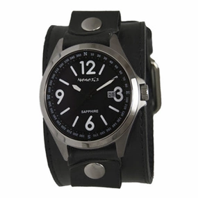 Sapphire Crystal Black Watch with Embossed Black Leather Cuff 