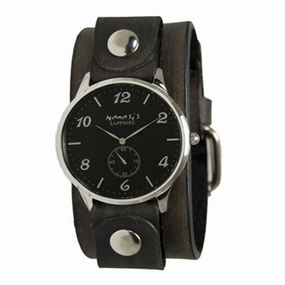 Sapphire Crystal Small Seconds Black Watch with Distressed Black Leather Cuff 