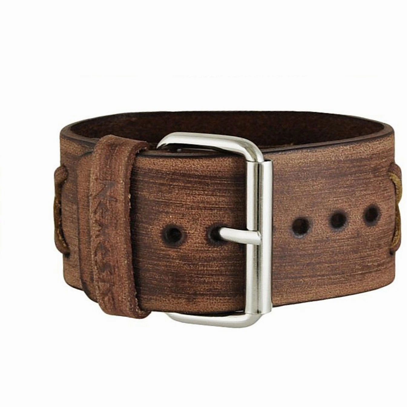 Sapphire Crystal Small Seconds White Watch with Distressed Brown Leather Cuff