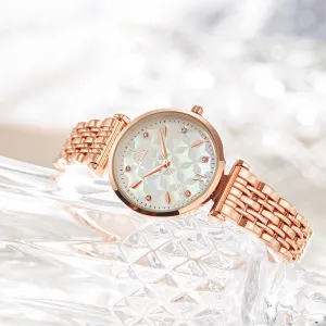 Seven Bead Metal Lady's Shell Face Quartz Watch 