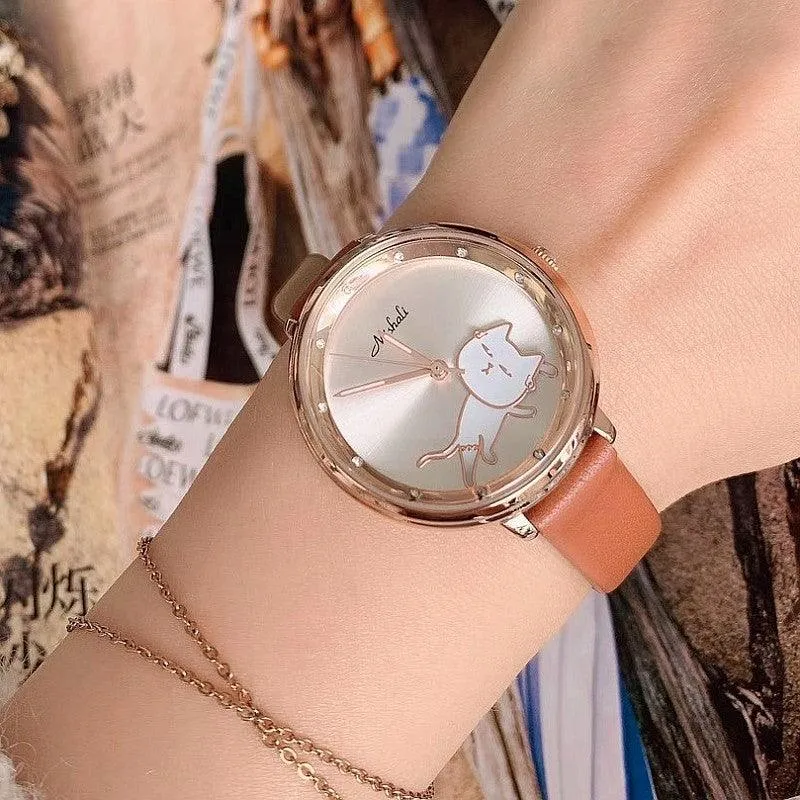 Shaking His Head Kitten Fashion Female Student Watch
