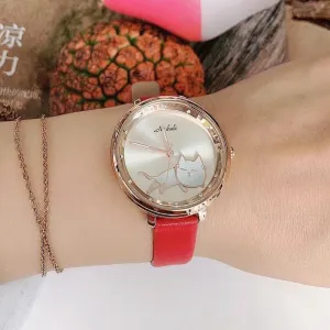 Shaking His Head Kitten Fashion Female Student Watch 
