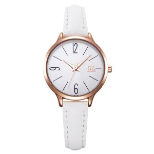 Shengke New Fashion Leather Strap Ladies Watch 