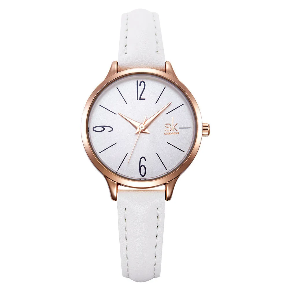 Shengke New Fashion Leather Strap Ladies Watch 