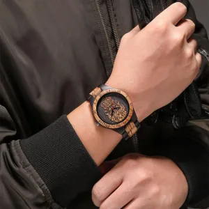 Skull Wooden Watch Quartz Scale Double Color 