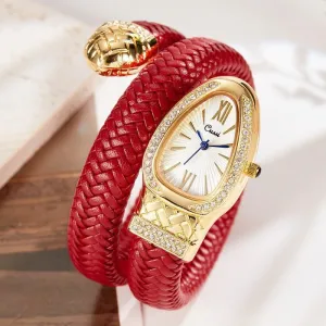 Snake Watch Fashion Quartz Watch Diamond Leather Strap 