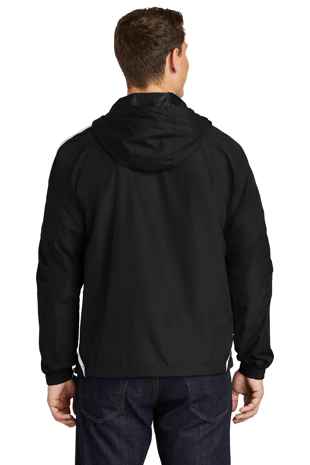 Sport-Tek Mens 1/4 Zip Hooded Jacket - Black/White