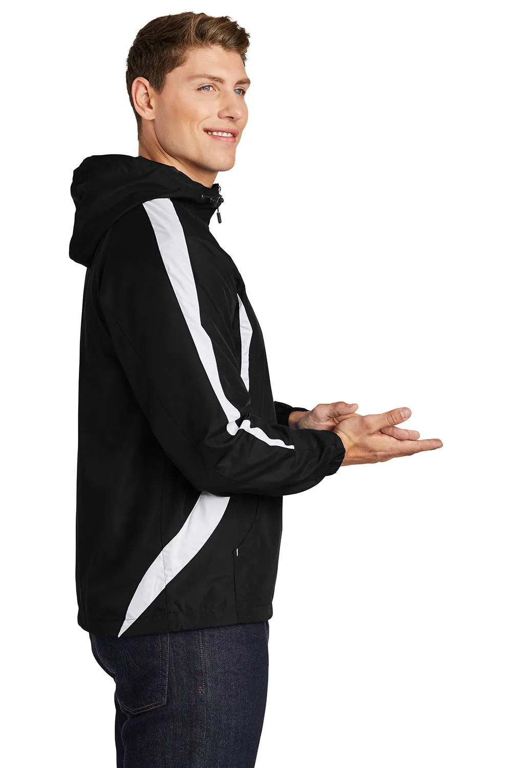 Sport-Tek Mens 1/4 Zip Hooded Jacket - Black/White