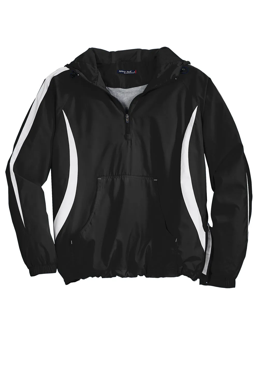 Sport-Tek Mens 1/4 Zip Hooded Jacket - Black/White
