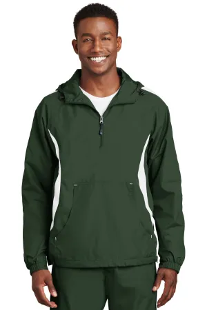 Sport-Tek Mens 1/4 Zip Hooded Jacket - Forest Green/White - Closeout