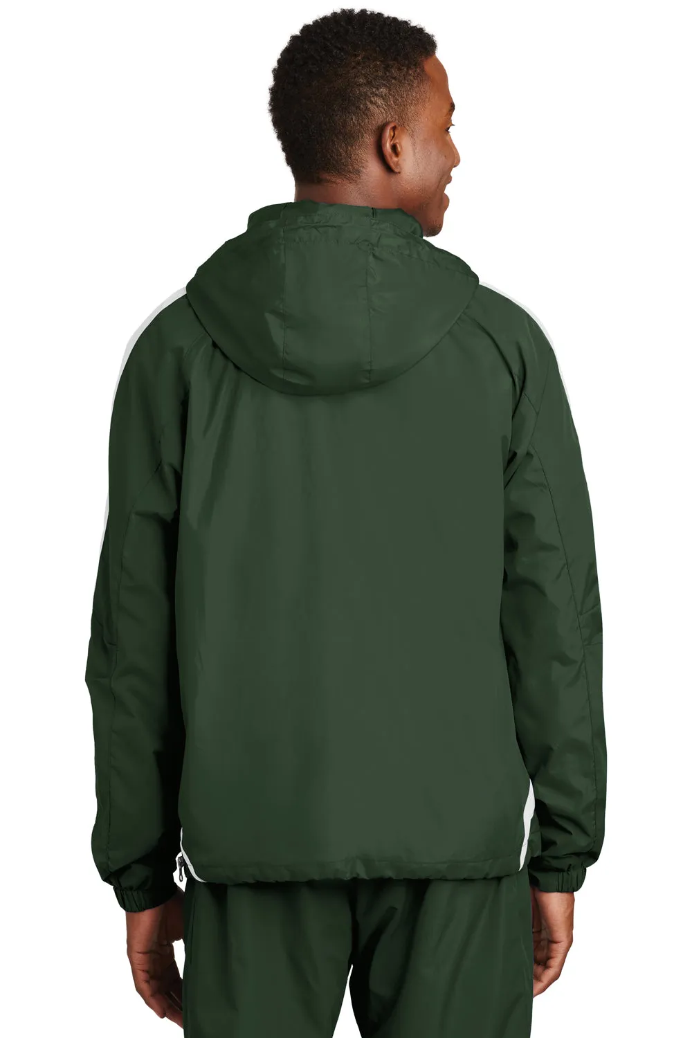 Sport-Tek Mens 1/4 Zip Hooded Jacket - Forest Green/White - Closeout