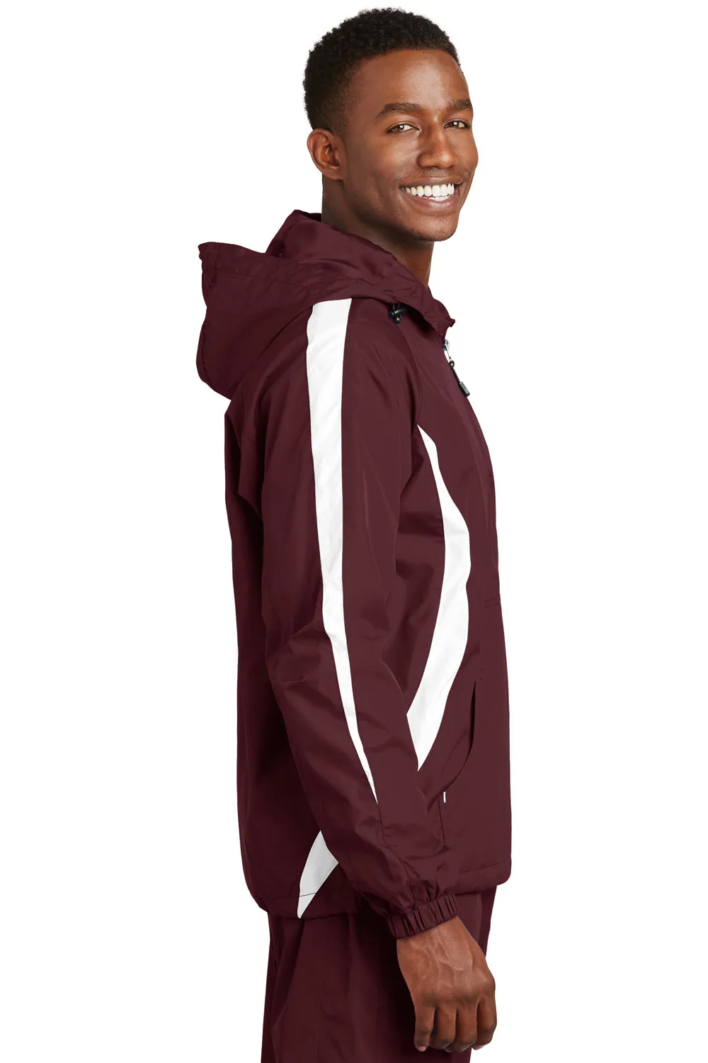 Sport-Tek Mens 1/4 Zip Hooded Jacket - Maroon/White - Closeout
