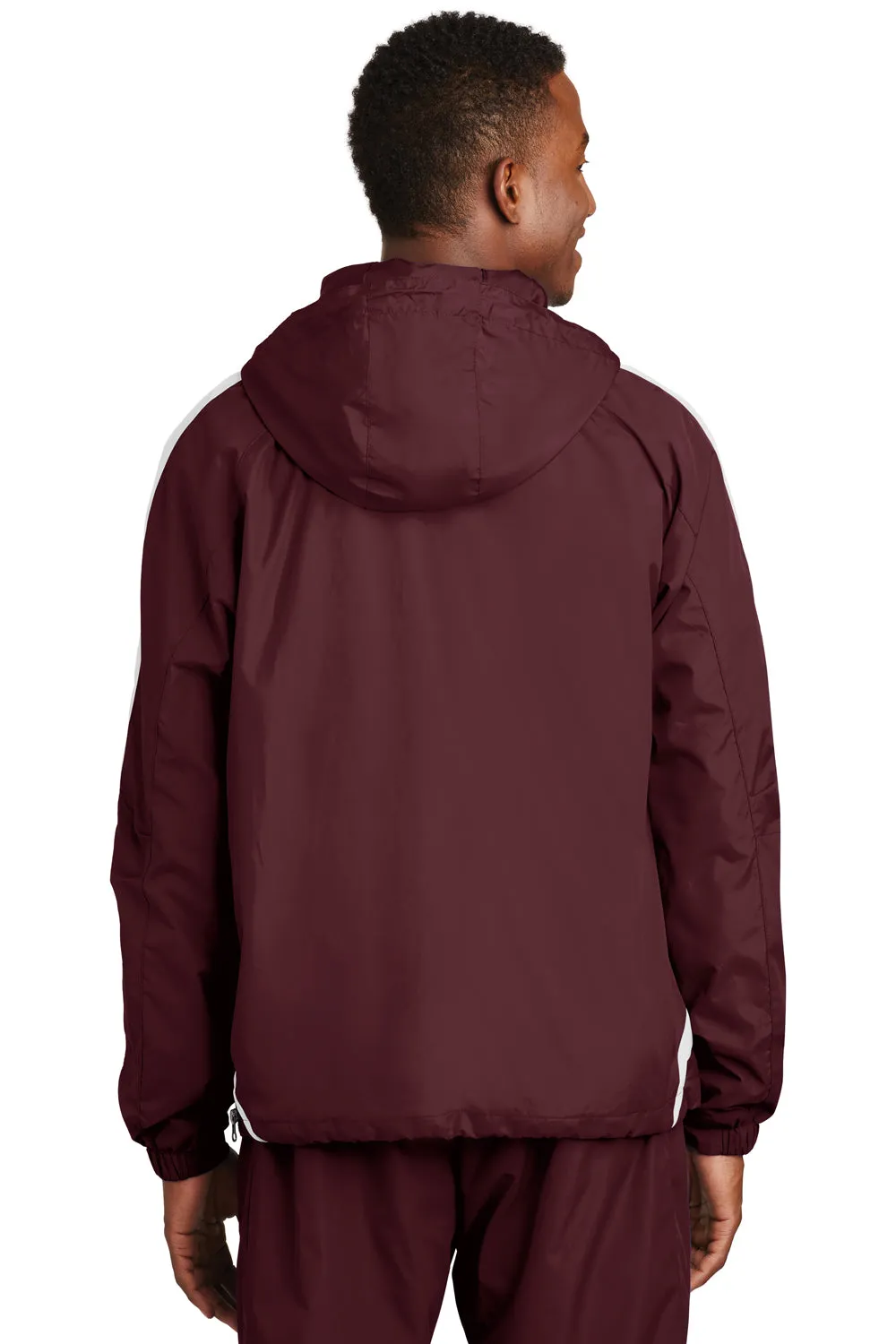 Sport-Tek Mens 1/4 Zip Hooded Jacket - Maroon/White - Closeout