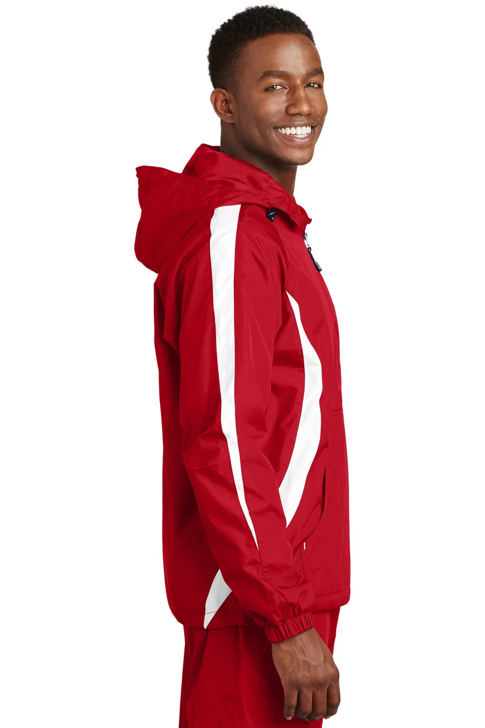 Sport-Tek Mens 1/4 Zip Hooded Jacket - True Red/White - Closeout