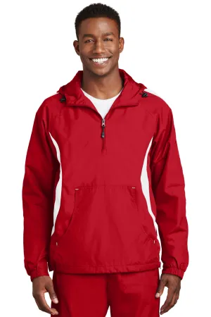 Sport-Tek Mens 1/4 Zip Hooded Jacket - True Red/White - Closeout