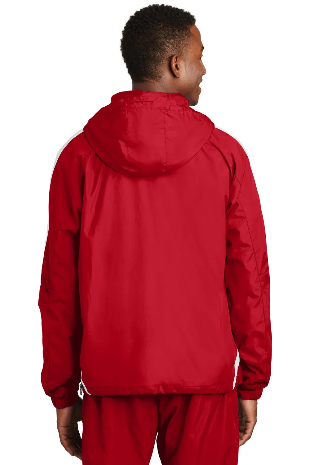 Sport-Tek Mens 1/4 Zip Hooded Jacket - True Red/White - Closeout