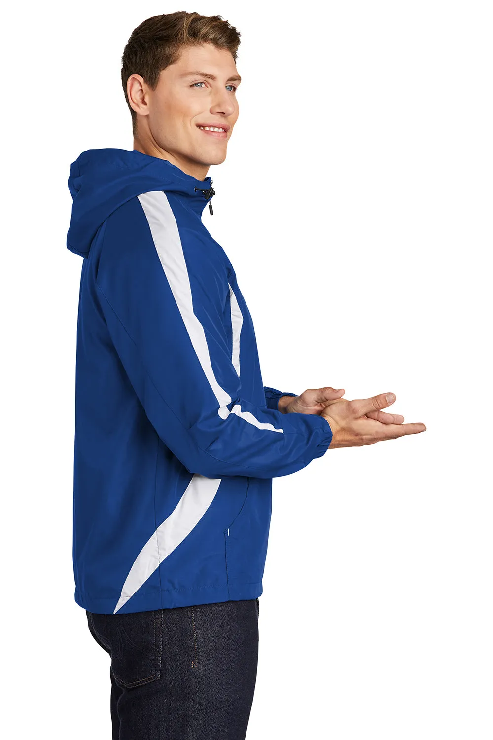 Sport-Tek Mens 1/4 Zip Hooded Jacket - True Royal Blue/White