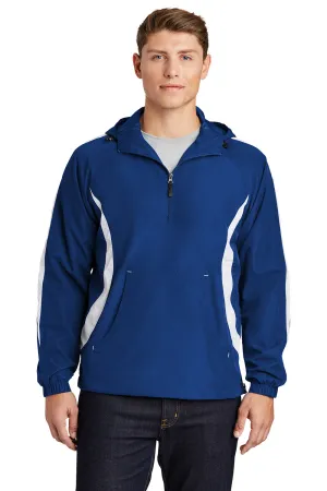 Sport-Tek Mens 1/4 Zip Hooded Jacket - True Royal Blue/White