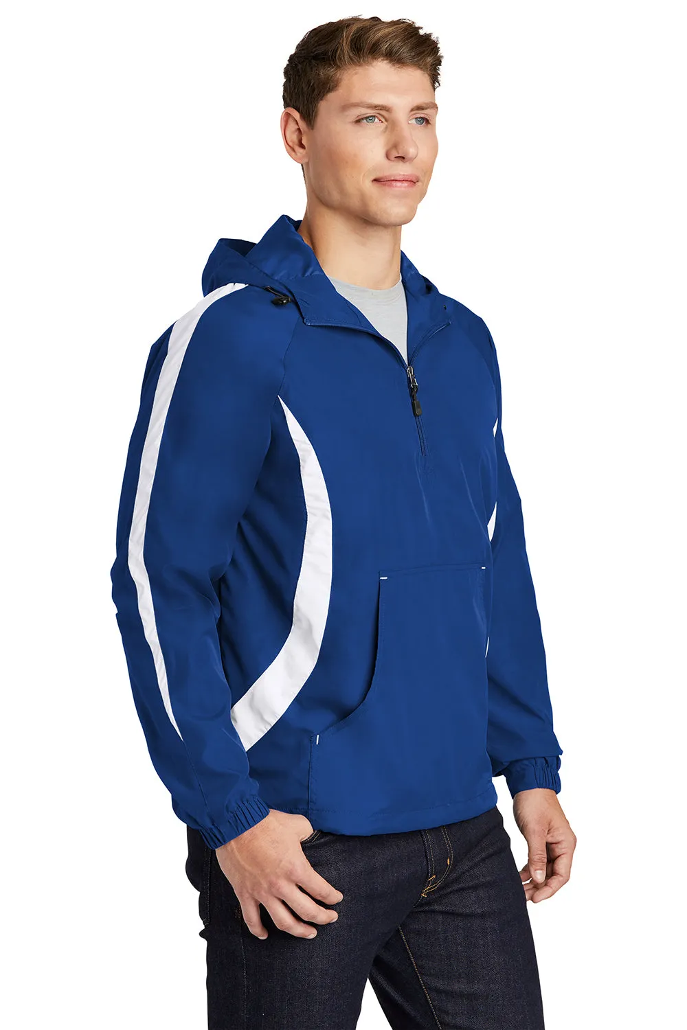 Sport-Tek Mens 1/4 Zip Hooded Jacket - True Royal Blue/White