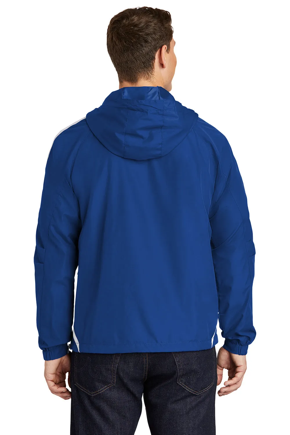 Sport-Tek Mens 1/4 Zip Hooded Jacket - True Royal Blue/White