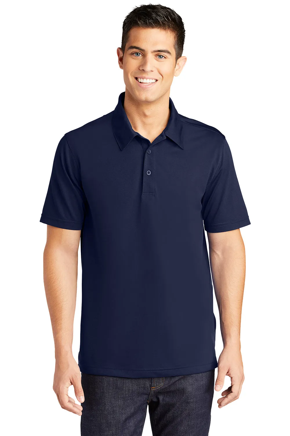 Sport-Tek Mens Active Mesh Moisture Wicking Short Sleeve Polo Shirt - True Navy Blue Clothing Sport-Tek