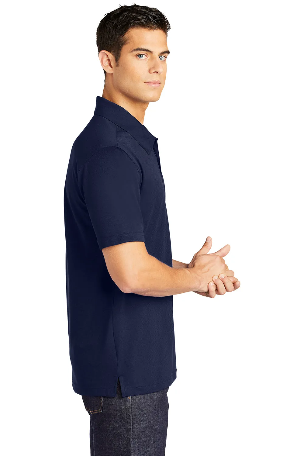 Sport-Tek Mens Active Mesh Moisture Wicking Short Sleeve Polo Shirt - True Navy Blue Clothing Sport-Tek